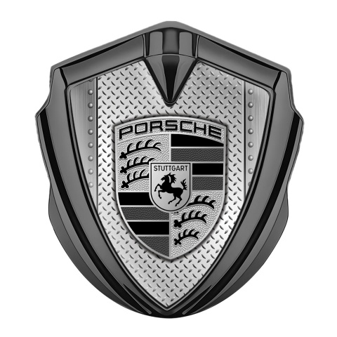 Porsche Trunk Emblem Badge Graphite Industrial Steel Big Monochrome Logo