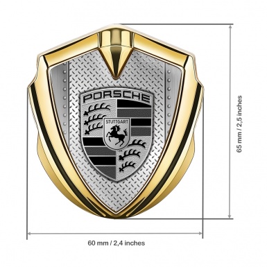 Porsche Trunk Emblem Badge Gold Industrial Steel Big Monochrome Logo