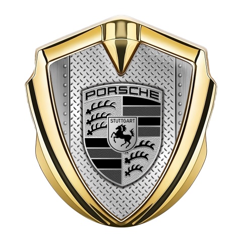 Porsche Trunk Emblem Badge Gold Industrial Steel Big Monochrome Logo