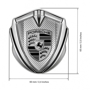 Porsche Trunk Emblem Badge Silver Industrial Steel Big Monochrome Logo