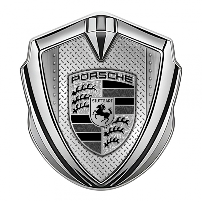 Porsche Trunk Emblem Badge Silver Industrial Steel Big Monochrome Logo