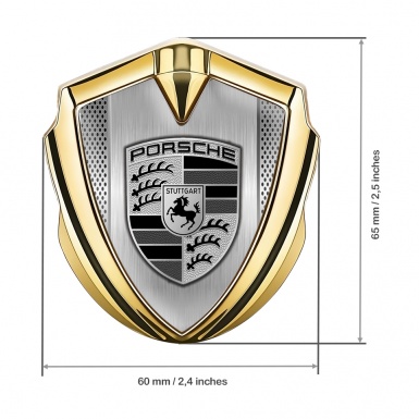 Porsche Bodyside Domed Emblem Gold Brushed Steel Monochrome Motif