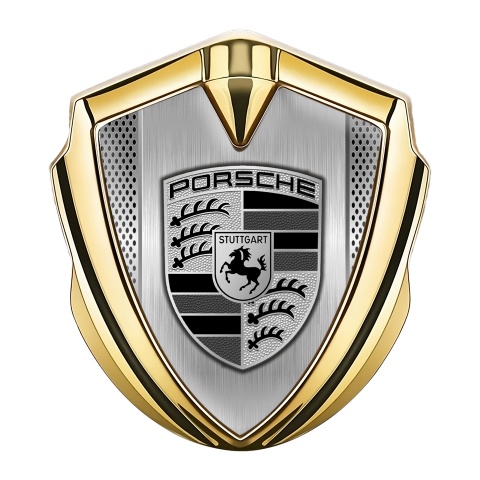 Porsche Bodyside Domed Emblem Gold Brushed Steel Monochrome Motif