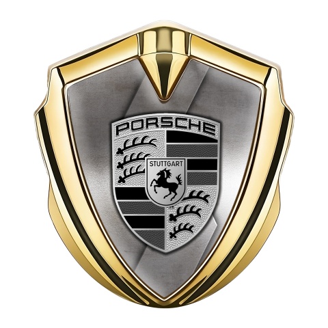 Porsche Bodyside Badge Self Adhesive Gold Rusty Steel Element Design