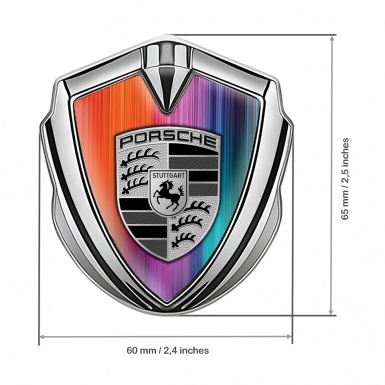 Porsche Tuning Emblem Self Adhesive Silver Color Strokes Monochrome Logo