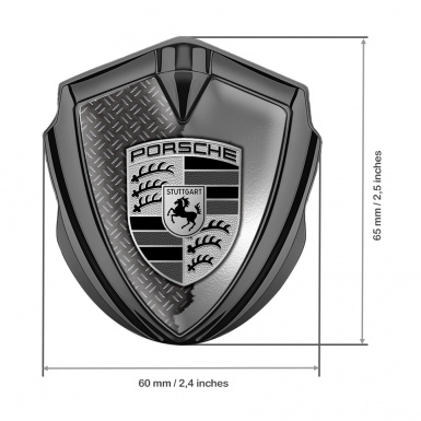 Porsche Fender Emblem Badge Graphite Industrial Torn Metal Greyscale Logo