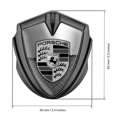 Porsche Fender Metal Domed Emblem Graphite Torn Metal Monochrome Logo