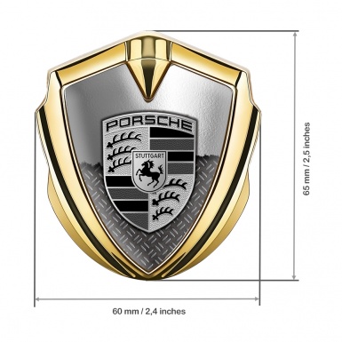 Porsche Fender Metal Domed Emblem Gold Torn Metal Monochrome Logo