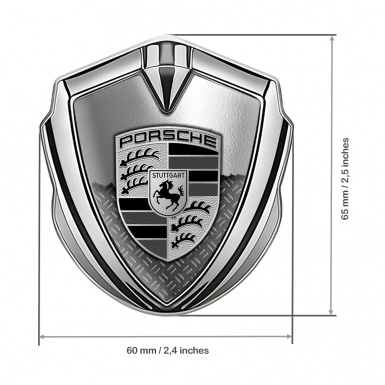 Porsche Fender Metal Domed Emblem Silver Torn Metal Monochrome Logo