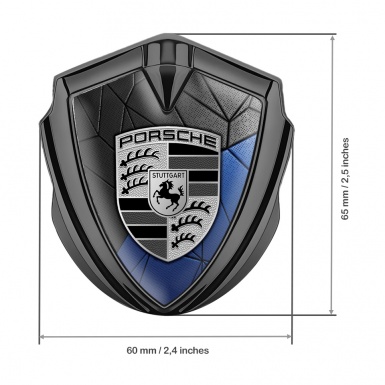 Porsche Trunk Metal Emblem Badge Graphite Blue Mosaic Motif Greyscale Logo