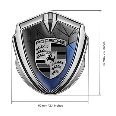 Porsche Trunk Metal Emblem Badge Silver Blue Mosaic Motif Greyscale Logo