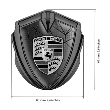 Porsche Trunk Metal Emblem Badge Graphite Grey Mosaic Monochrome Logo