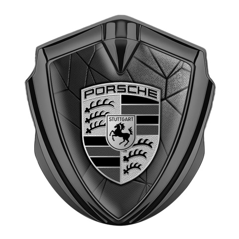 Porsche Trunk Metal Emblem Badge Graphite Grey Mosaic Monochrome Logo
