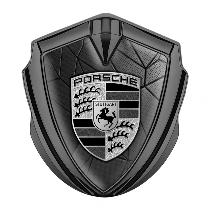 Porsche Trunk Metal Emblem Badge Graphite Grey Mosaic Monochrome Logo