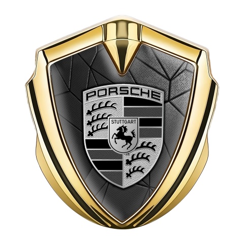 Porsche Trunk Metal Emblem Badge Gold Grey Mosaic Monochrome Logo