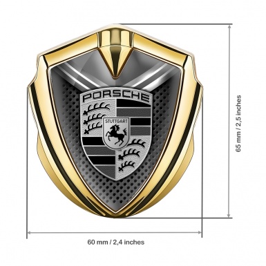 Porsche Self Adhesive Bodyside Emblem Gold Grey Mesh Monochrome Crest