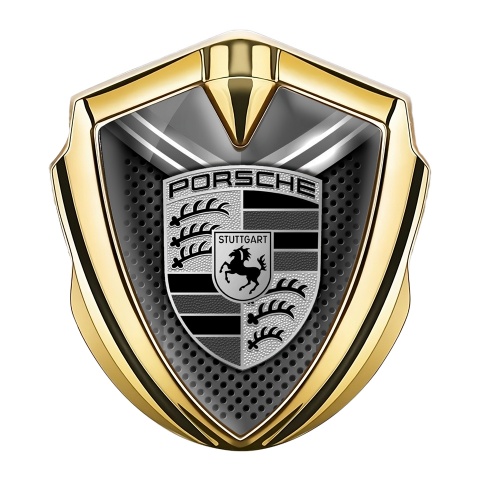 Porsche Self Adhesive Bodyside Emblem Gold Grey Mesh Monochrome Crest