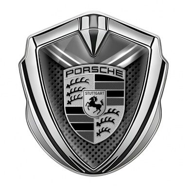 Porsche Self Adhesive Bodyside Emblem Silver Grey Mesh Monochrome Crest