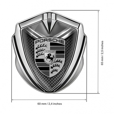 Porsche Self Adhesive Bodyside Emblem Silver Grey Mesh Monochrome Crest