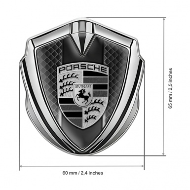 Porsche Metal Emblem Self Adhesive Silver Dark Mesh Monochrome Crest