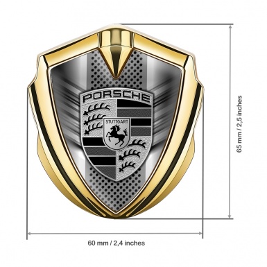 Porsche 3D Car Metal Domed Emblem Gold Steel Grille Greyscale Motif