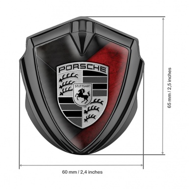 Porsche Bodyside Domed Emblem Graphite Scraped Red Base Grey Strokes