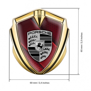 Porsche Bodyside Badge Self Adhesive Gold Red Hexagon Ribbon Edition