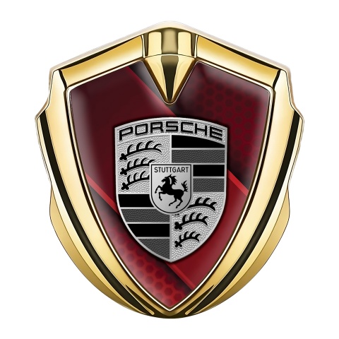 Porsche Bodyside Badge Self Adhesive Gold Red Hexagon Ribbon Edition