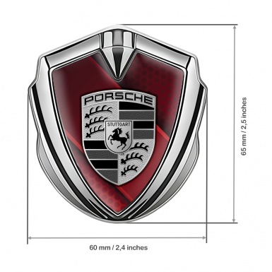 Porsche Bodyside Badge Self Adhesive Silver Red Hexagon Ribbon Edition