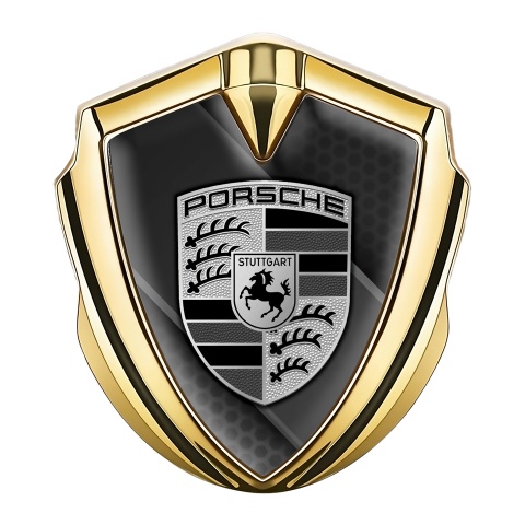 Porsche Tuning Emblem Self Adhesive Gold Grey Honeycomb Motif
