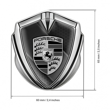 Porsche Tuning Emblem Self Adhesive Silver Grey Honeycomb Motif