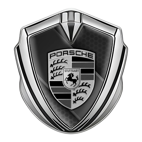 Porsche Tuning Emblem Self Adhesive Silver Grey Honeycomb Motif