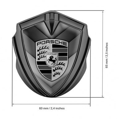 Porsche Fender Metal Domed Emblem Graphite V Shaped Monochrome Motif