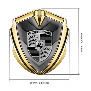 Porsche Fender Metal Domed Emblem Gold V Shaped Monochrome Motif