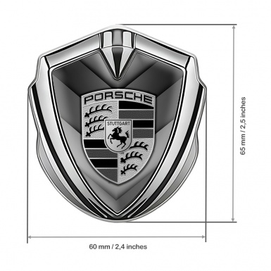 Porsche Fender Metal Domed Emblem Silver V Shaped Monochrome Motif