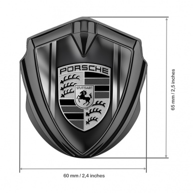 Porsche Metal Emblem Self Adhesive Graphite Gradient Side Plates Grey Logo