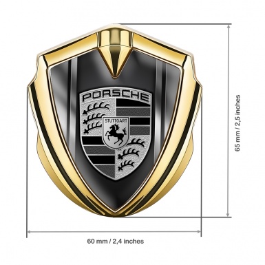 Porsche Metal Emblem Self Adhesive Gold Gradient Side Plates Grey Logo