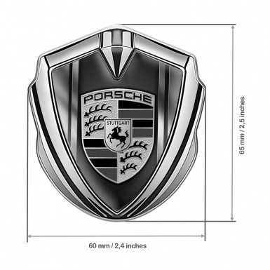 Porsche Metal Emblem Self Adhesive Silver Gradient Side Plates Grey Logo