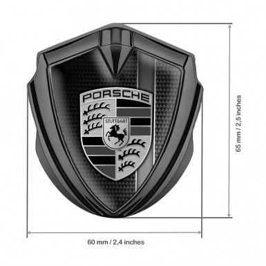 Porsche 3D Car Metal Domed Emblem Graphite Black Carbon Grey Stripe Motif