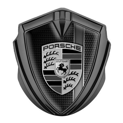 Porsche 3D Car Metal Domed Emblem Graphite Black Carbon Grey Stripe Motif