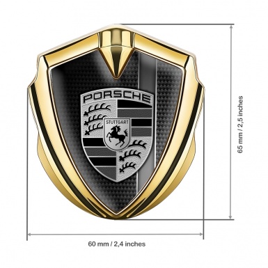 Porsche 3D Car Metal Domed Emblem Gold Black Carbon Grey Stripe Motif