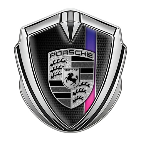 Porsche Bodyside Domed Emblem Silver Black Carbon Color Gradient Stripe
