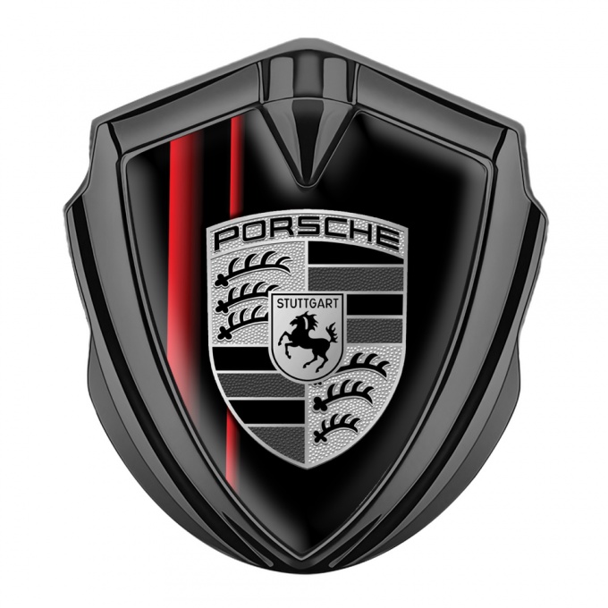 Porsche Bodyside Badge Self Adhesive Graphite Black Crimson Lines Variant