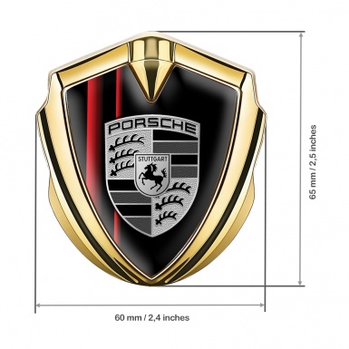 Porsche Bodyside Badge Self Adhesive Gold Black Crimson Lines Variant