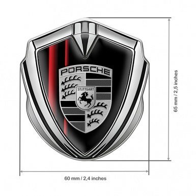 Porsche Bodyside Badge Self Adhesive Silver Black Crimson Lines Variant