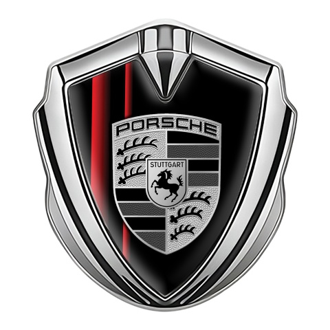 Porsche Bodyside Badge Self Adhesive Silver Black Crimson Lines Variant