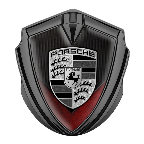 Porsche Tuning Emblem Self Adhesive Graphite Grey Strokes Red Fragments