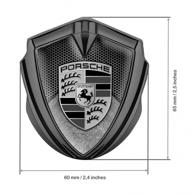 Porsche Fender Emblem Badge Graphite Honeycomb Structure Scratched Motif