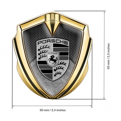 Porsche Fender Emblem Badge Gold Honeycomb Structure Scratched Motif
