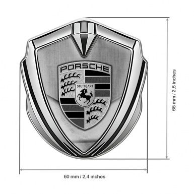 Porsche Fender Metal Domed Emblem Silver Brushed Alloy Asphalt Motif